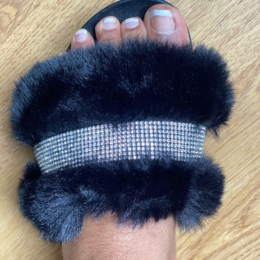 Black Bling Glitter Rhinestone Slides-New